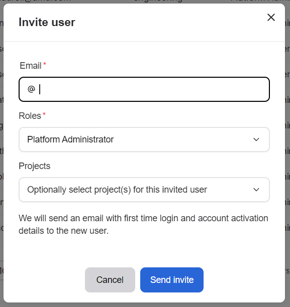 User invitation form is easy to use.
