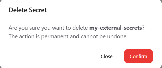 The delete secret modal.