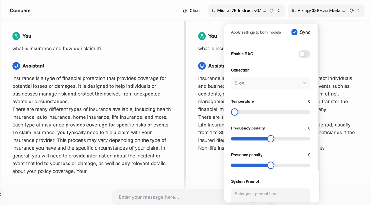 Model comparison view