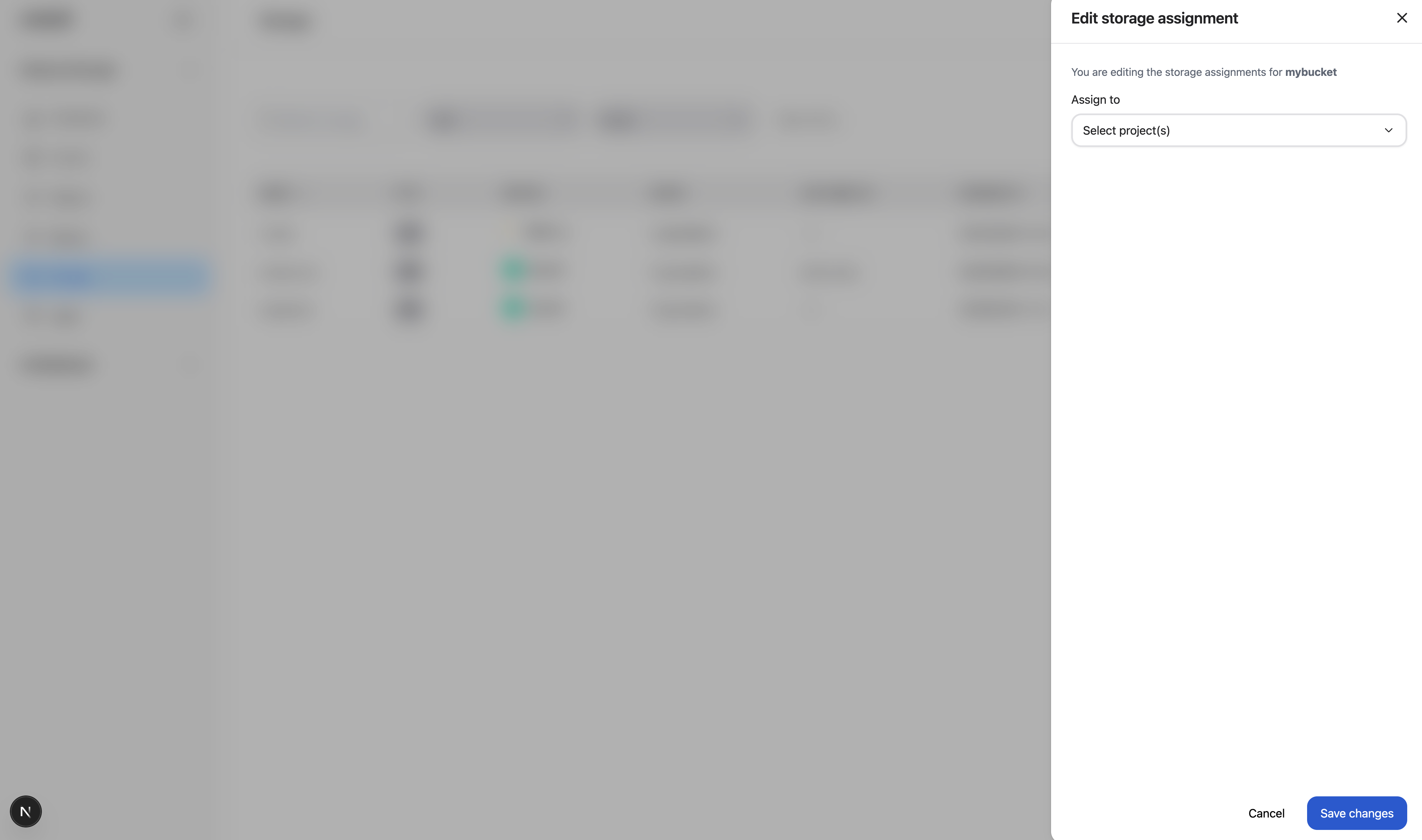 The edit storage assignment modal.