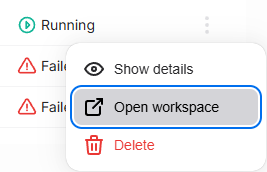 Workload actions menu