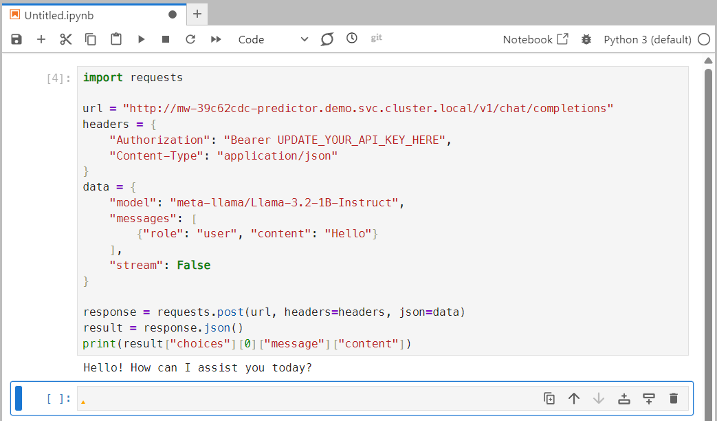 The test code responds to your initial content.