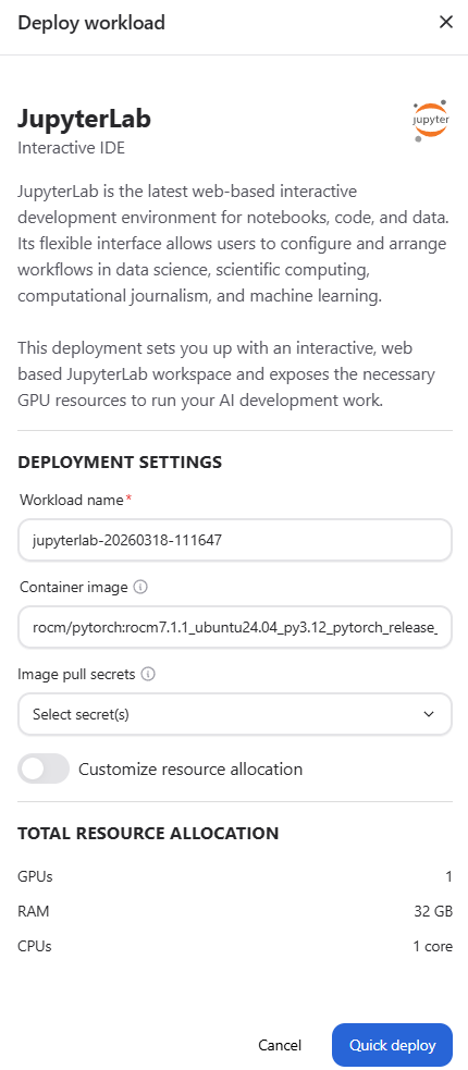 Deploy workload
