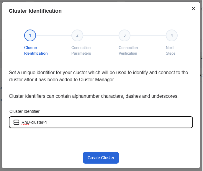 Create cluster page.