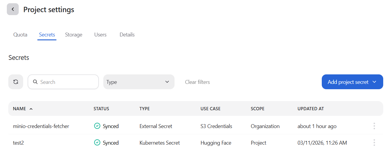Secrets page