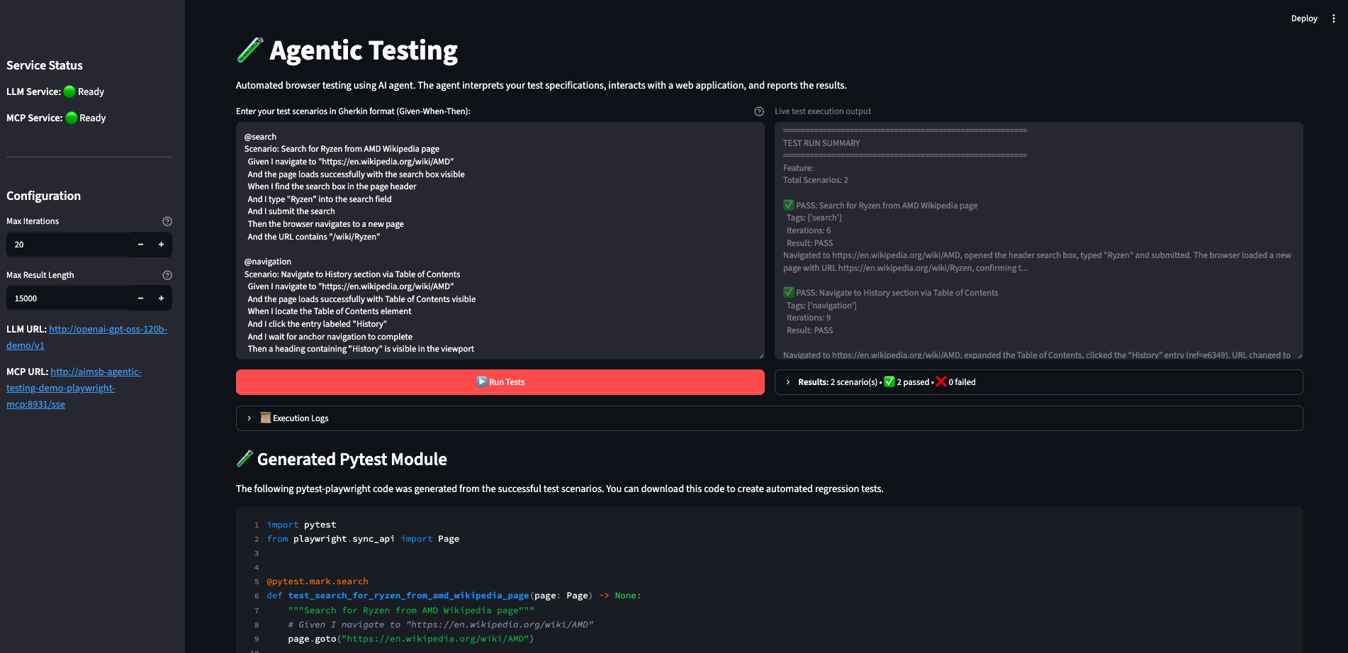 Agentic Testing UI