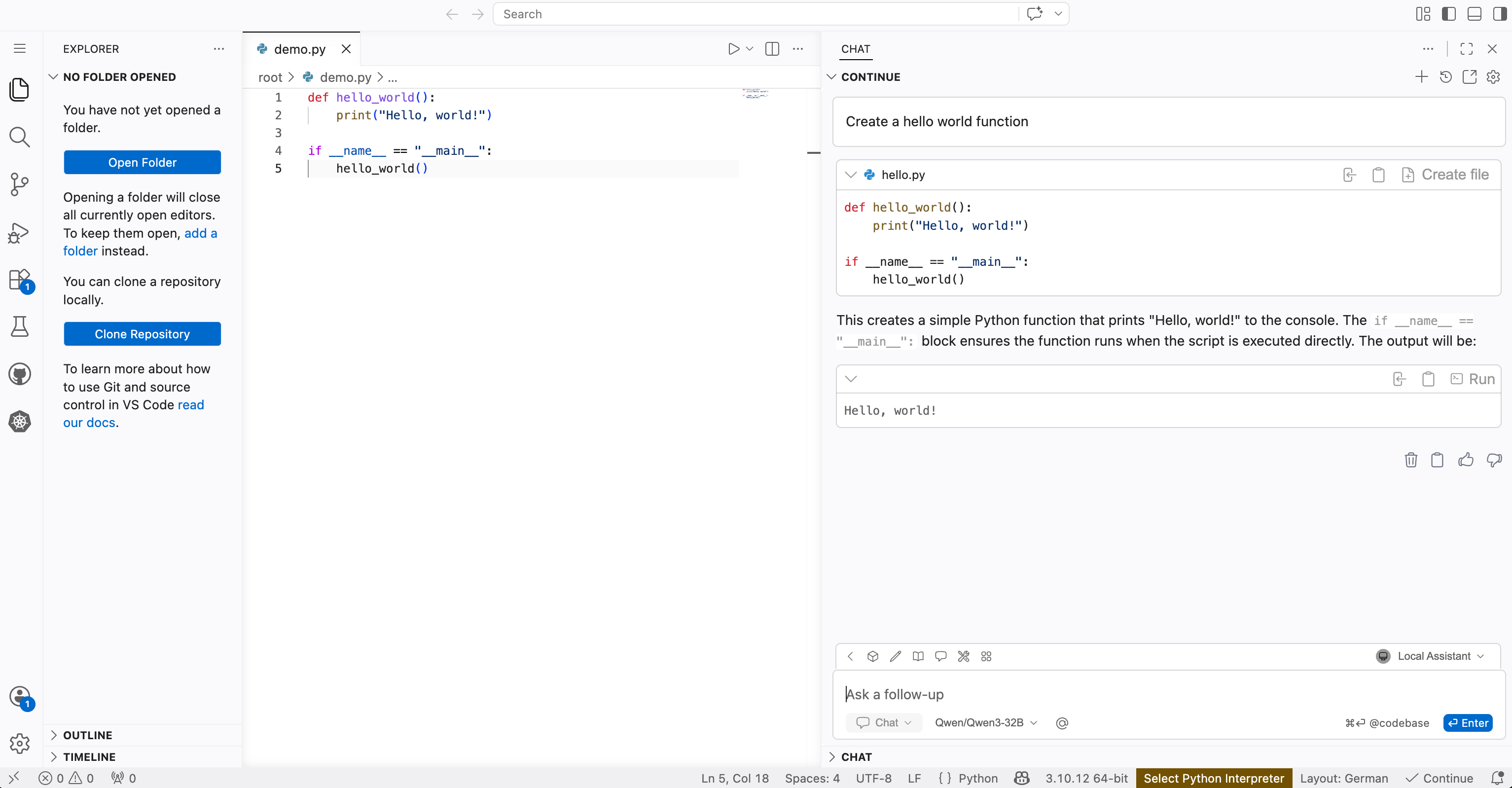 Continue.dev Coding Assistant UI