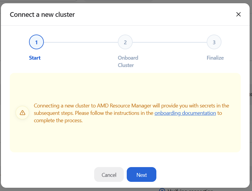 Create cluster page.