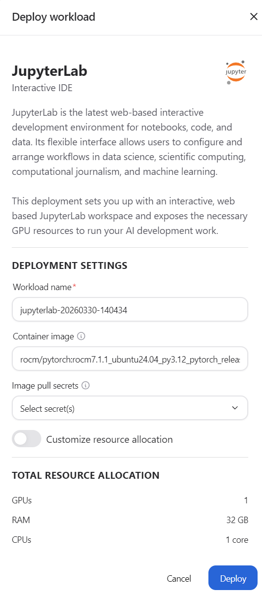 Deploy workload