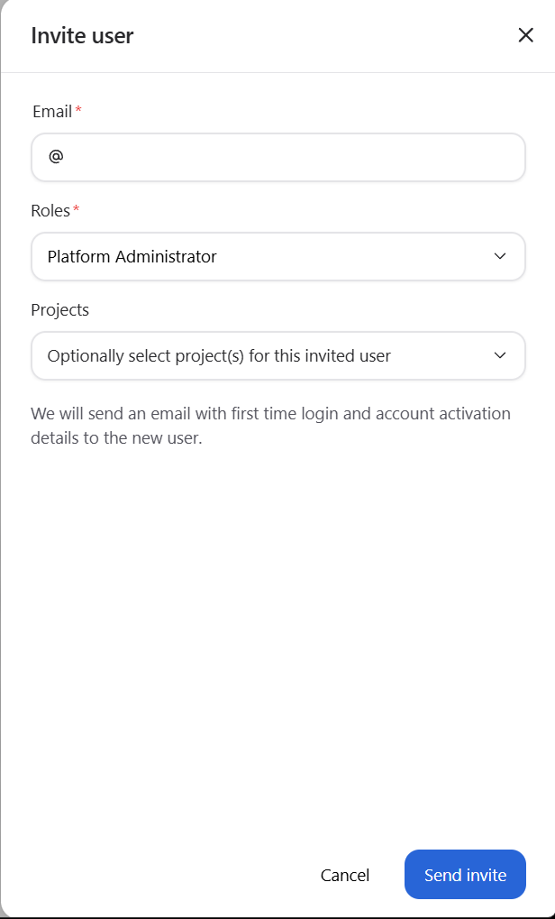 Invite user form with SMTP configured