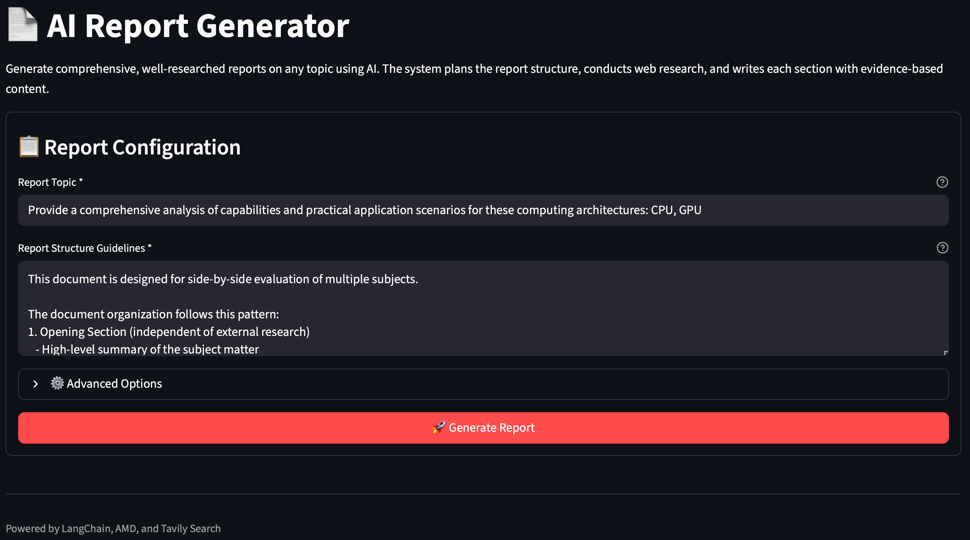 Report Generation Engine UI