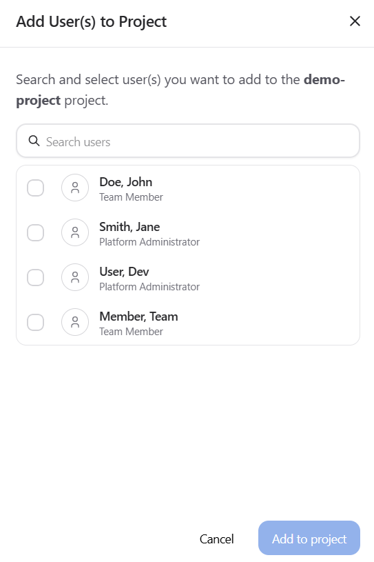 Invite user dialog