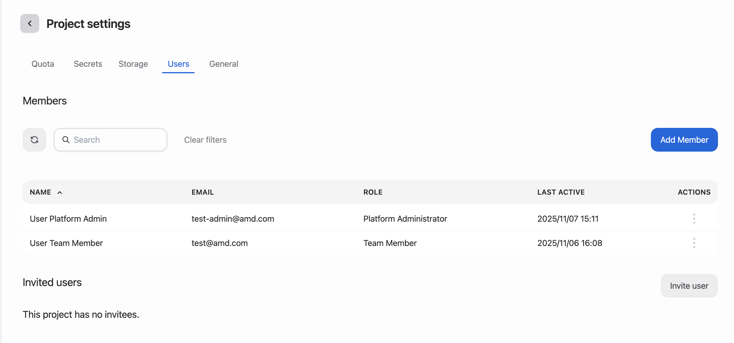 Users page